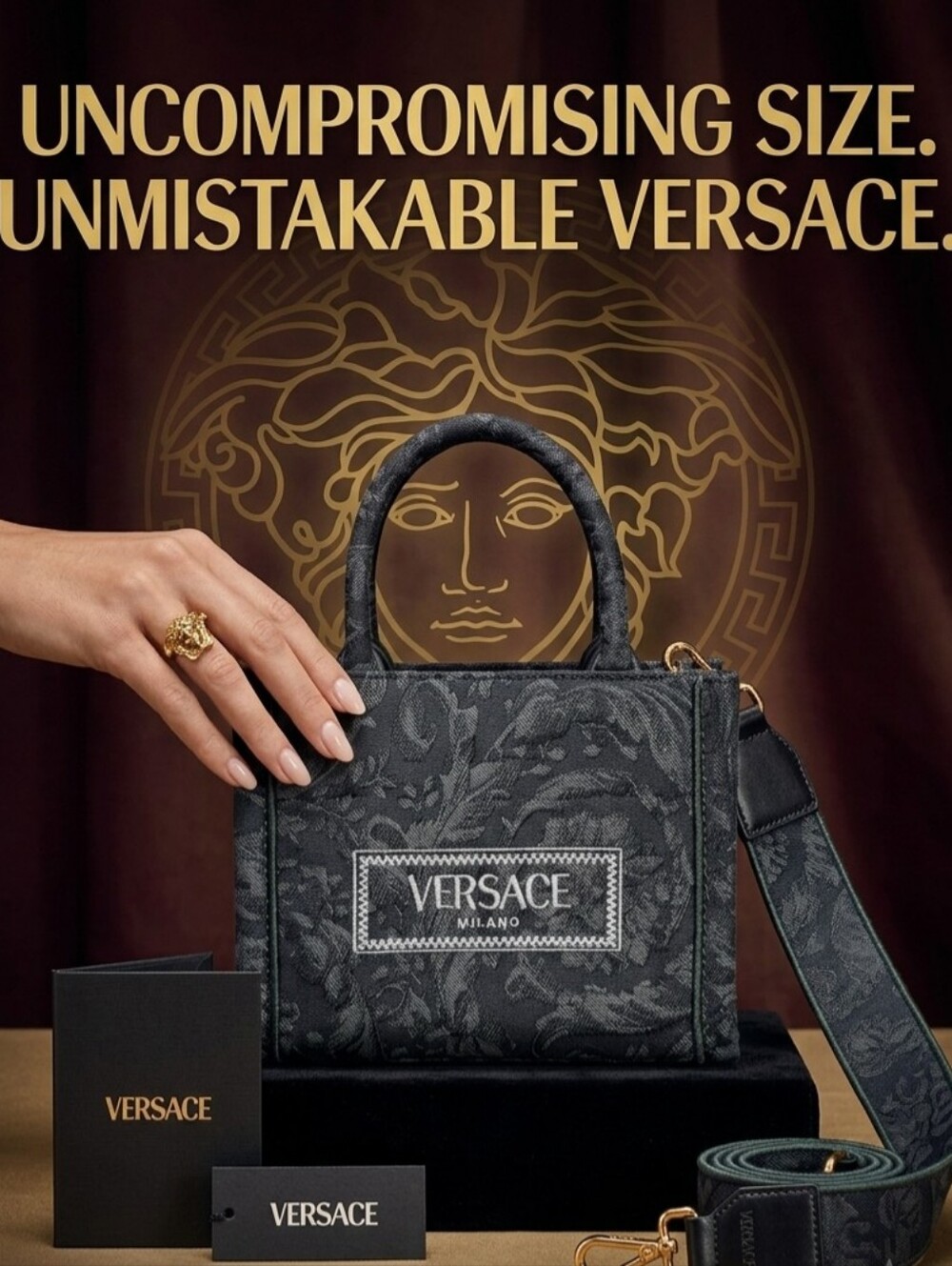 VERSACE  Shoulder Bag Black Tote Bag Women Embroidery  Jacquard $1595VERSACE